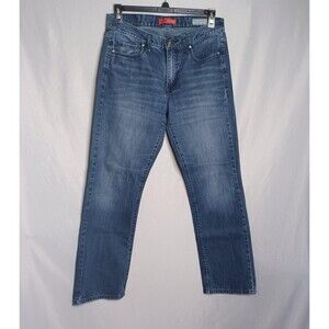 GUESS Jeans Mens 33x32 Blue Straight Crescent Fit Medium Wash Denim Cowboy Biker